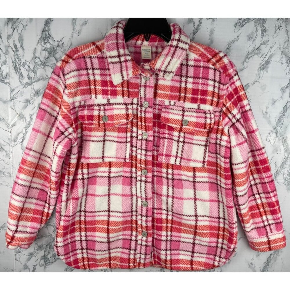 Thereabouts Girls L 14.5/16.5 Plus Pink Pop Plaid Shirt Jacket w Pockets